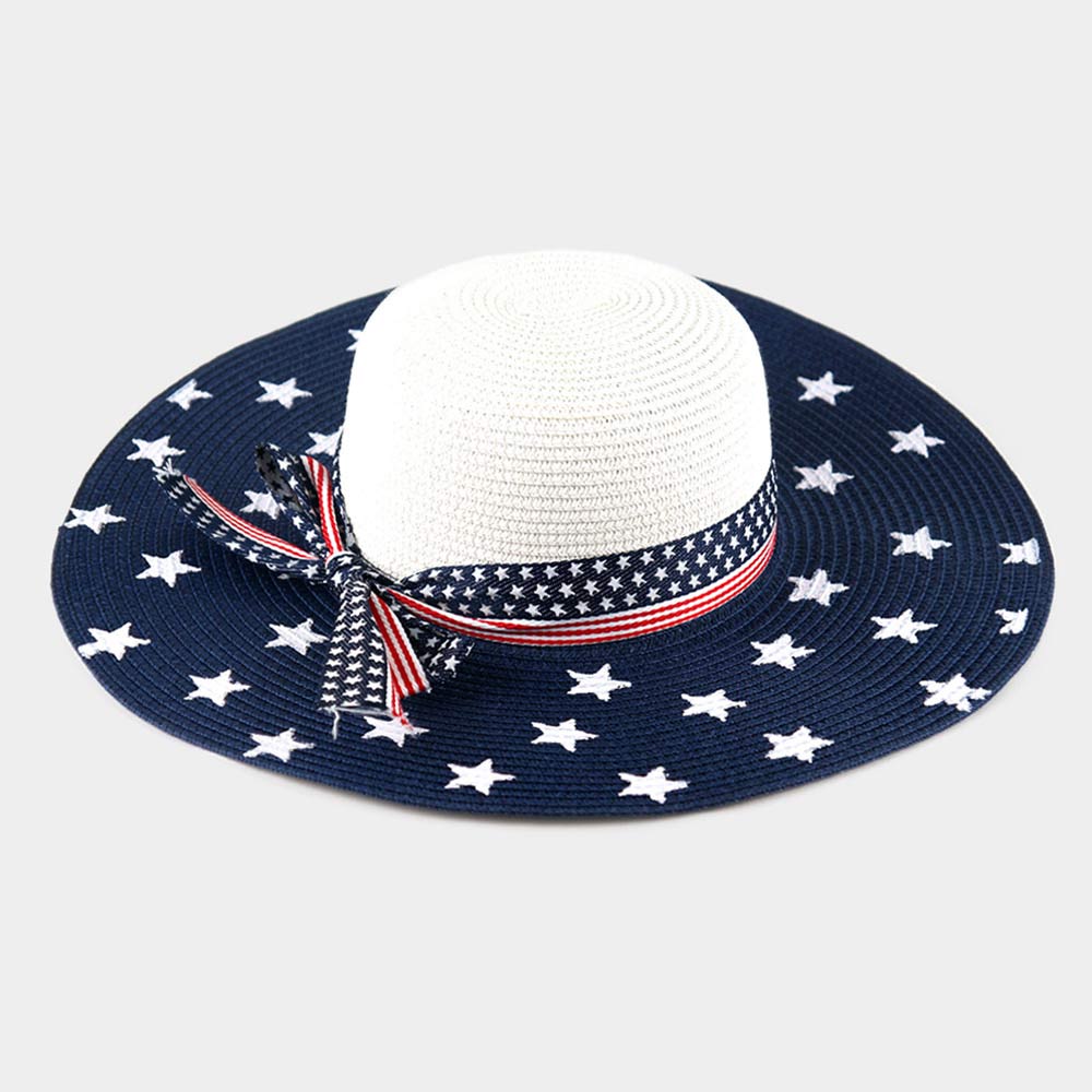 American Flag Bow Floppy Sun Hat - Hautefull