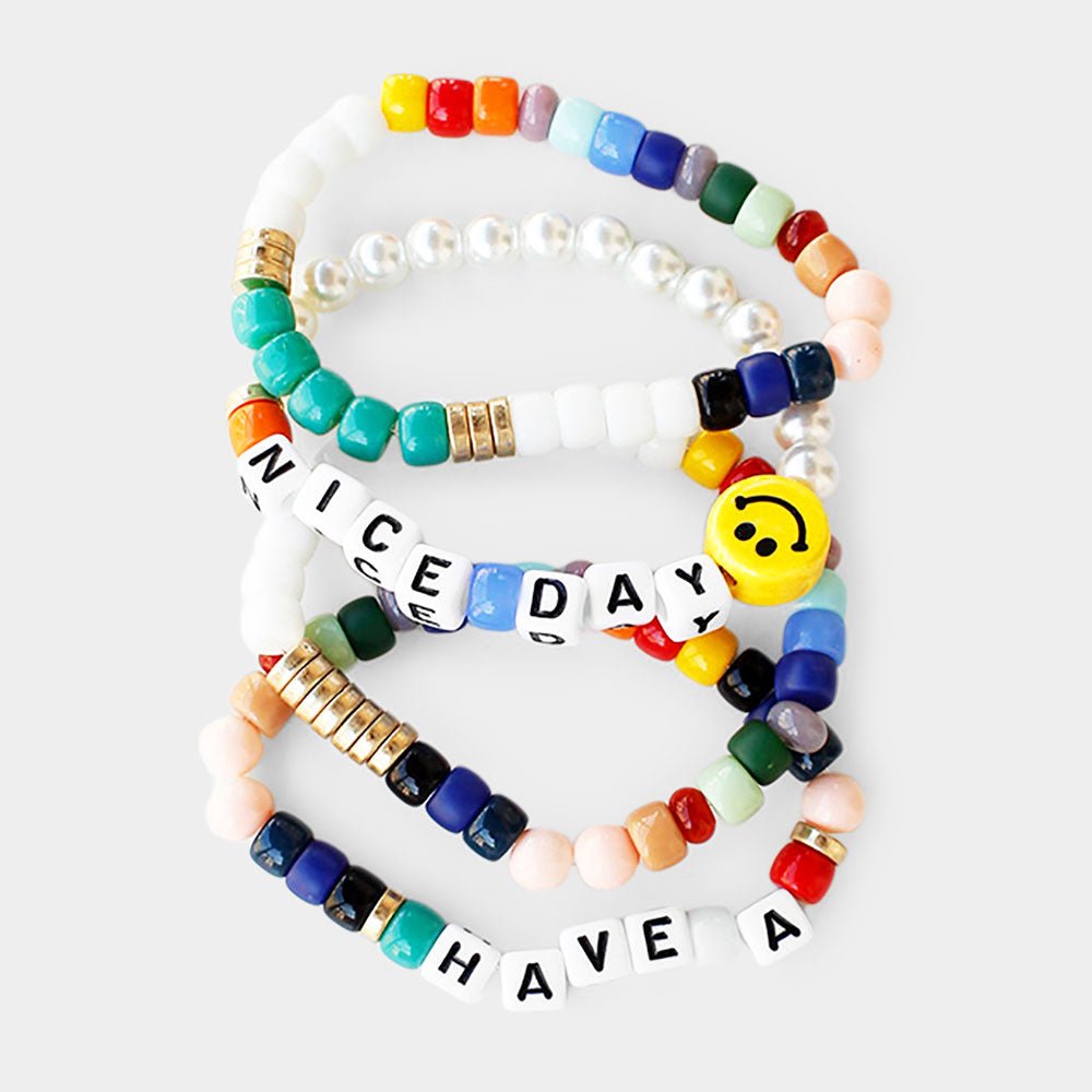 Beaded " Have a Nice Day" Stretch Bracelet - Hautefull