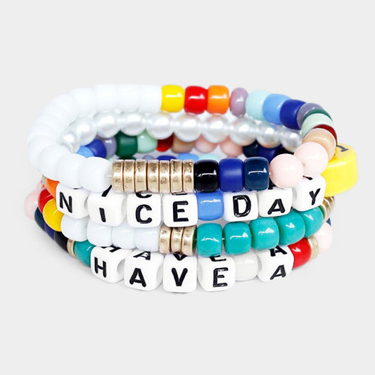 Beaded " Have a Nice Day" Stretch Bracelet - Hautefull