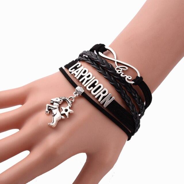 Braided Zodiac Sign Charm Bracelet Leather - Hautefull