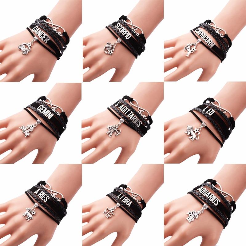 Braided Zodiac Sign Charm Bracelet Leather - Hautefull