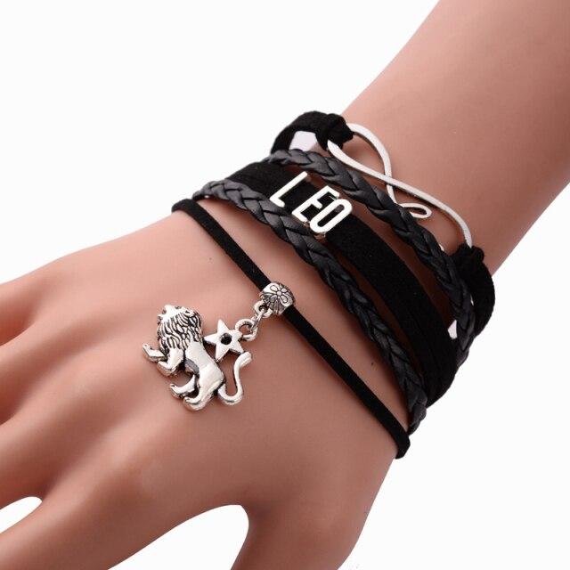 Braided Zodiac Sign Charm Bracelet Leather - Hautefull