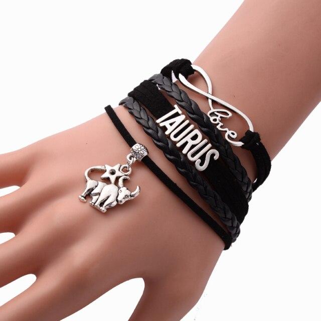 Braided Zodiac Sign Charm Bracelet Leather - Hautefull