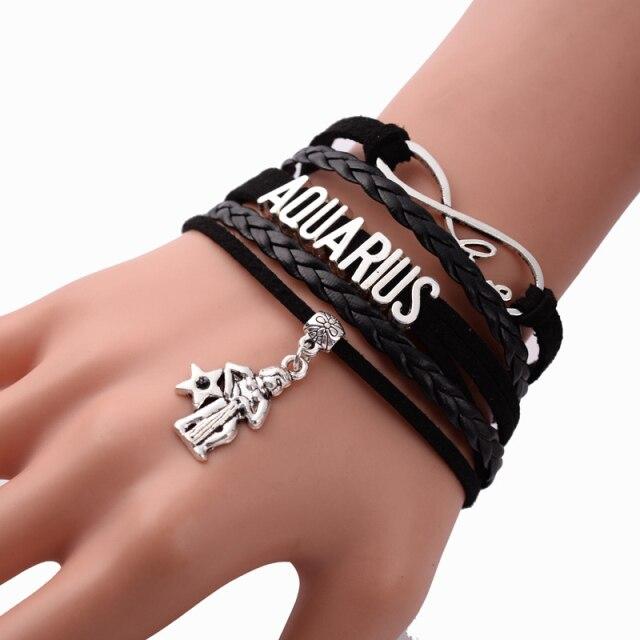 Braided Zodiac Sign Charm Bracelet Leather - Hautefull