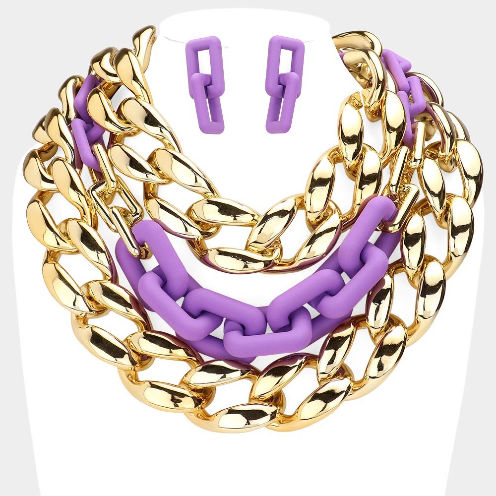 Chain Linked Color Block Layered Necklace - Hautefull