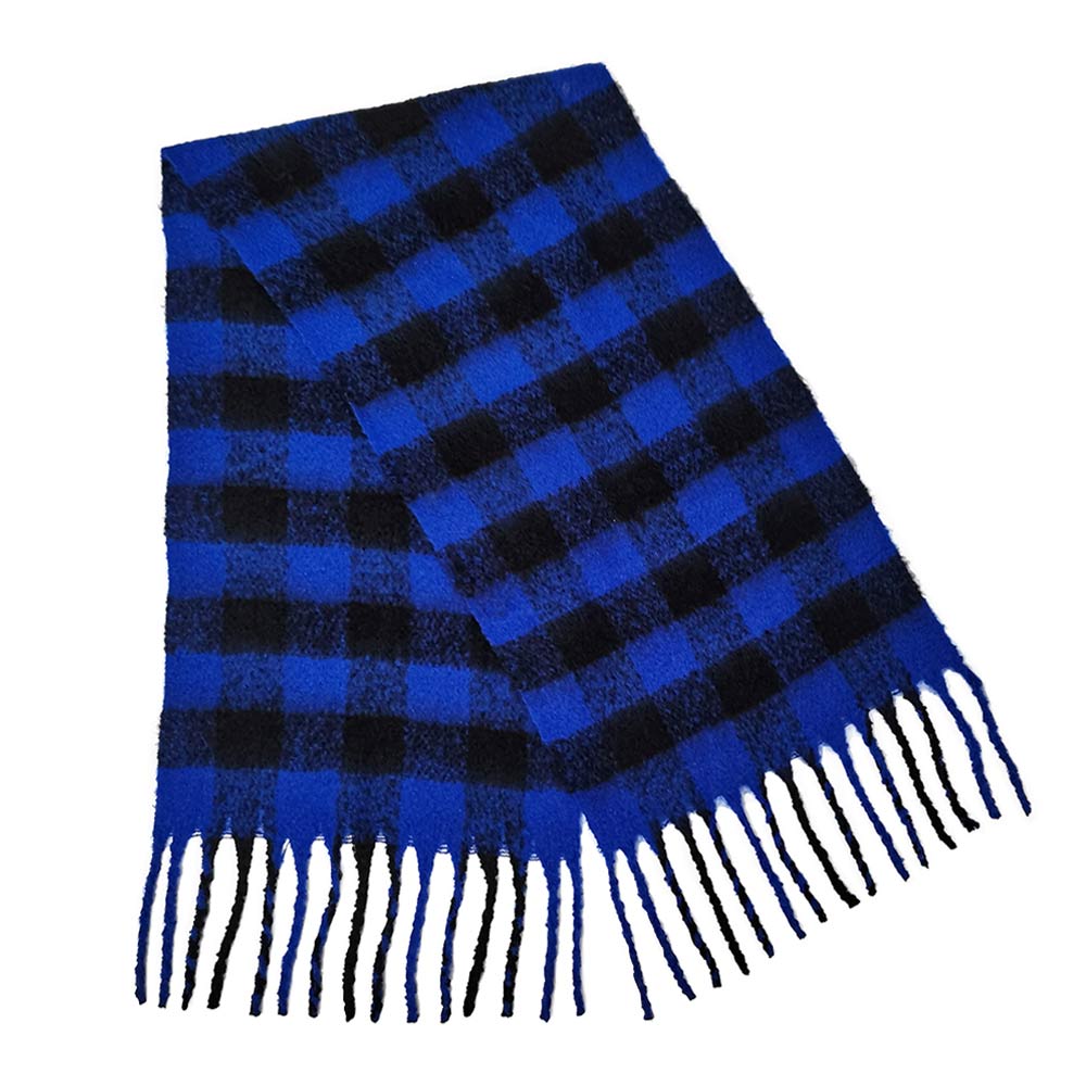 Checkered Fringe Scarf Blue - Hautefull