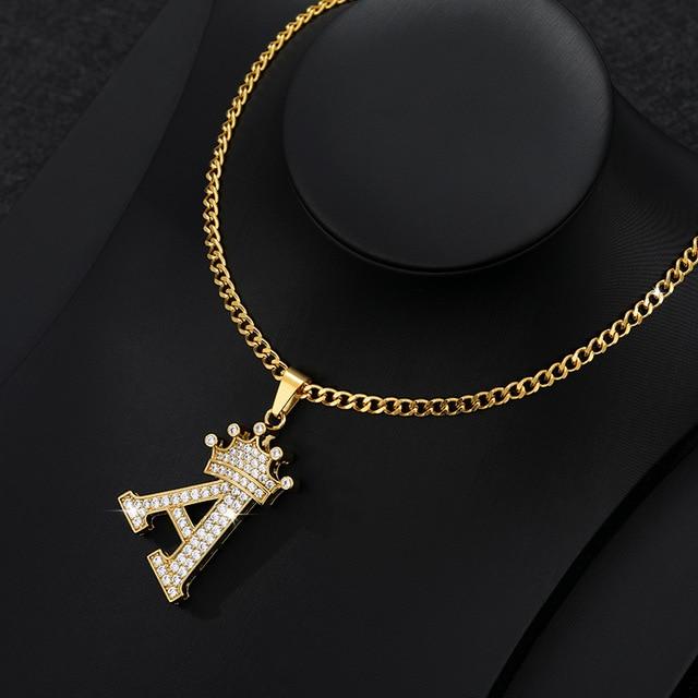 CZ Crown Initial Pendant Necklace - Hautefull