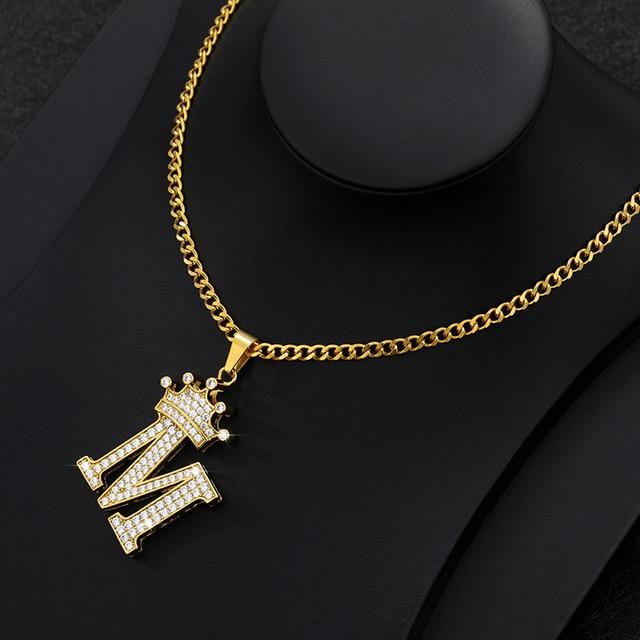 CZ Crown Initial Pendant Necklace - Hautefull