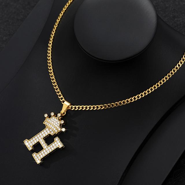 CZ Crown Initial Pendant Necklace - Hautefull