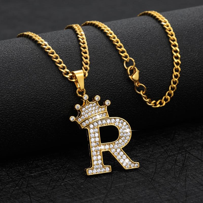 CZ Crown Initial Pendant Necklace - Hautefull