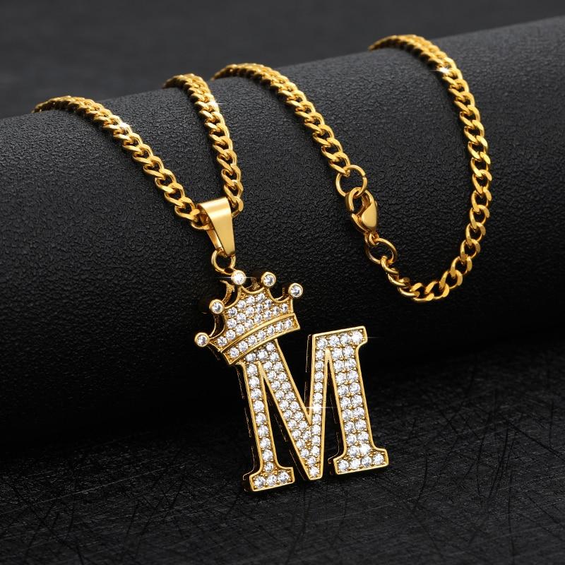 CZ Crown Initial Pendant Necklace - Hautefull