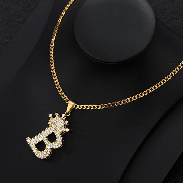 CZ Crown Initial Pendant Necklace - Hautefull