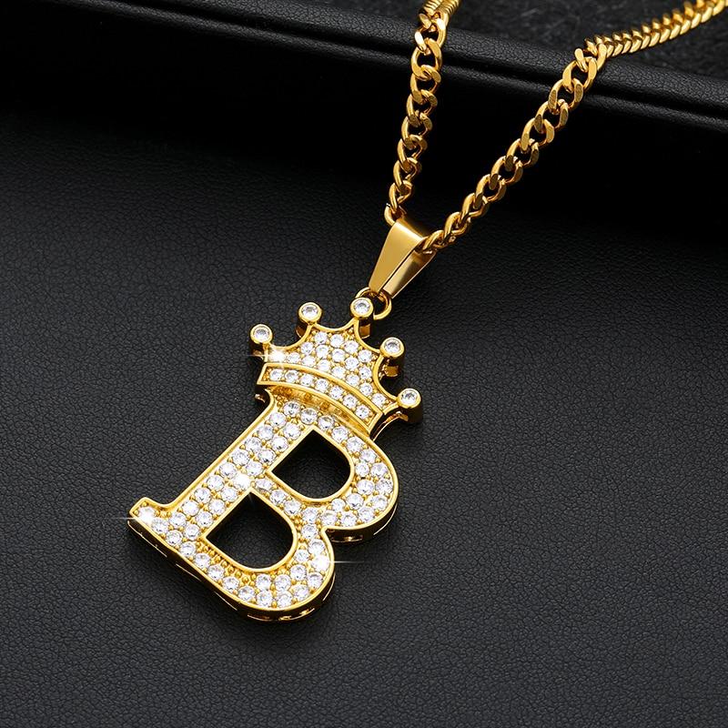 CZ Crown Initial Pendant Necklace - Hautefull