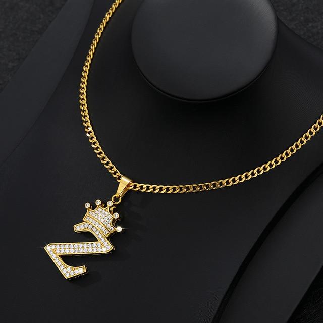 CZ Crown Initial Pendant Necklace - Hautefull