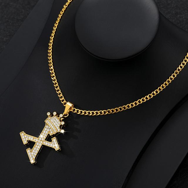 CZ Crown Initial Pendant Necklace - Hautefull