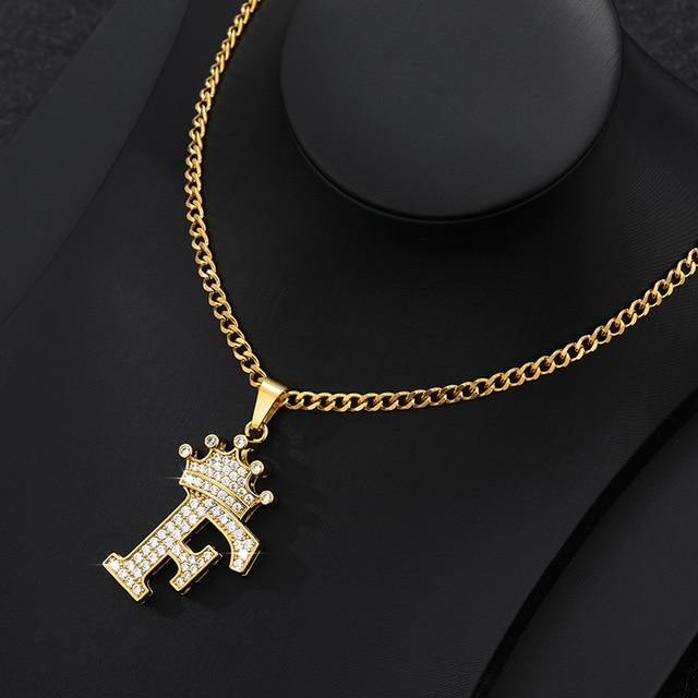 CZ Crown Initial Pendant Necklace - Hautefull