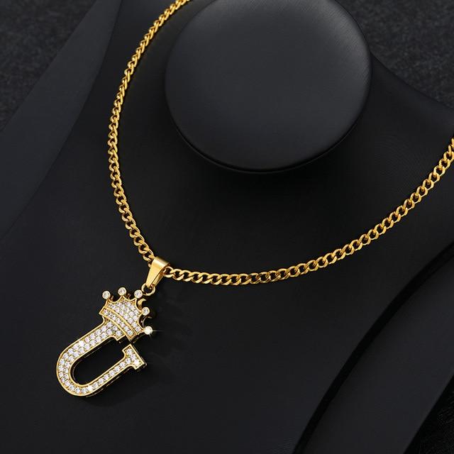 CZ Crown Initial Pendant Necklace - Hautefull