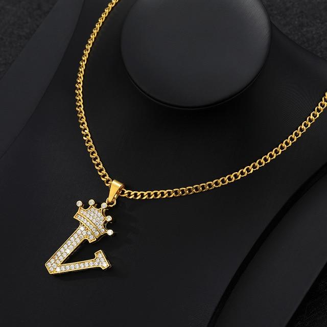 CZ Crown Initial Pendant Necklace - Hautefull