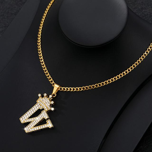 CZ Crown Initial Pendant Necklace - Hautefull