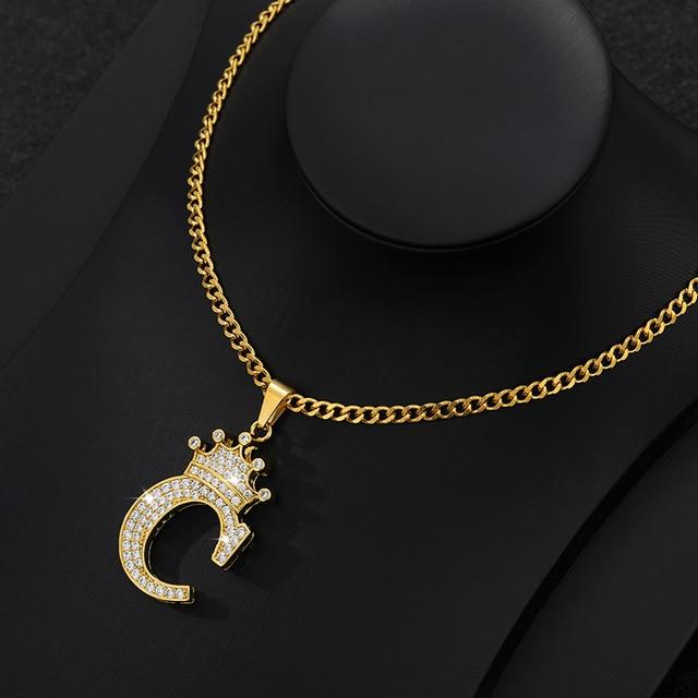 CZ letter C Initial Pendant Necklace - Hautefull