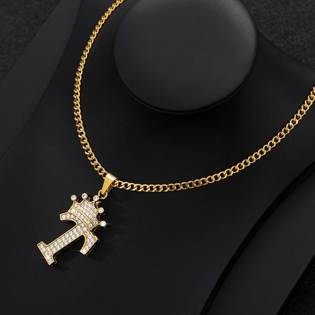 CZ Crown Initial Pendant Necklace - Hautefull