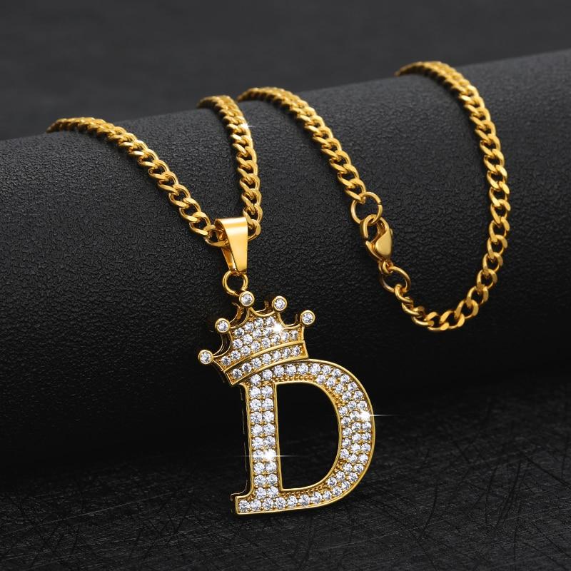 CZ Crown Initial Pendant Necklace - Hautefull