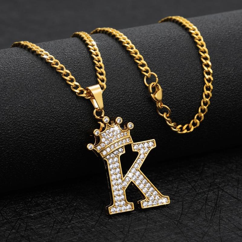 CZ Crown Initial Pendant Necklace - Hautefull