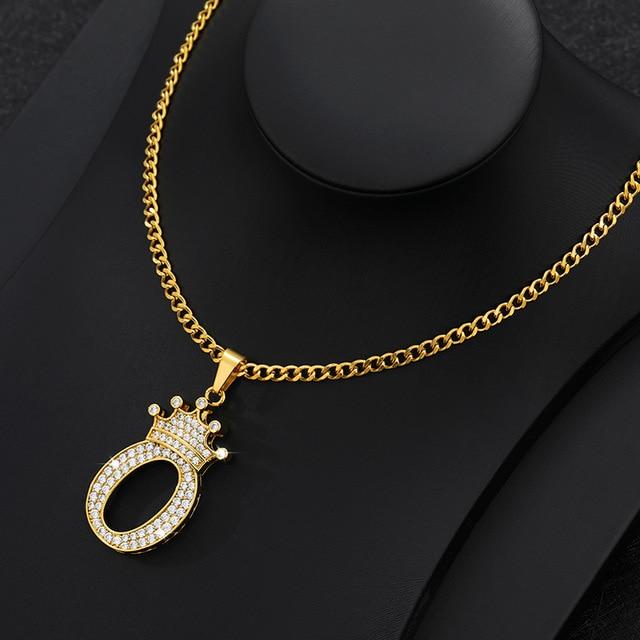 CZ Crown Initial Pendant Necklace - Hautefull