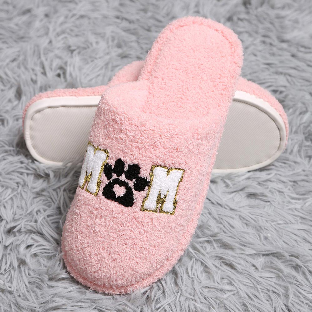 "Dog Mom" Paw-Printed Soft Indoor Slippers - Hautefull