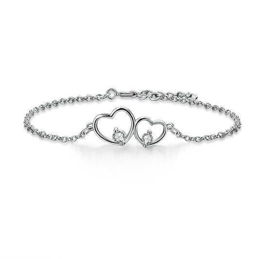 Double Heart 925 Sterling Silver Bracelet - Hautefull