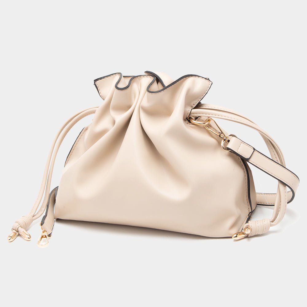 Drawstring Faux Leather Bucket Bag - Hautefull