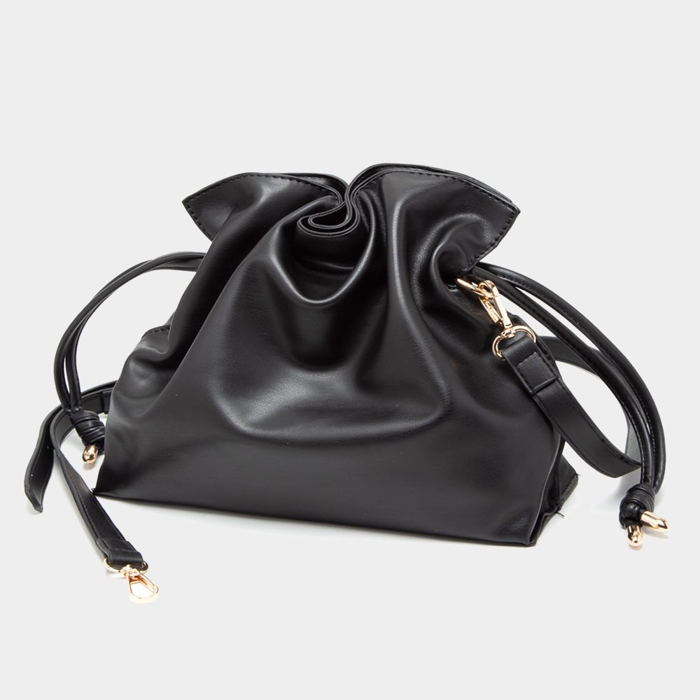 Drawstring Faux Leather Bucket Bag - Hautefull