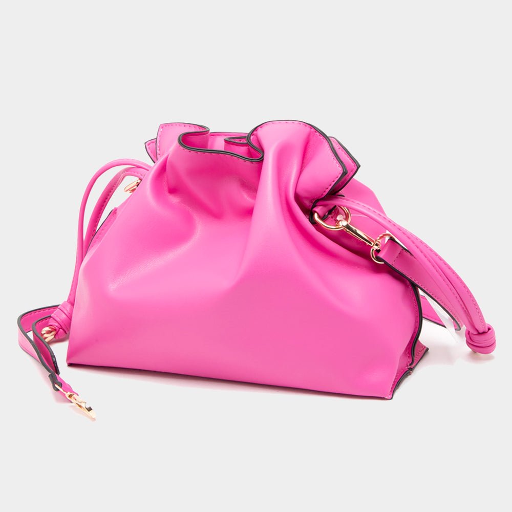 Drawstring Faux Leather Bucket Bag - Hautefull