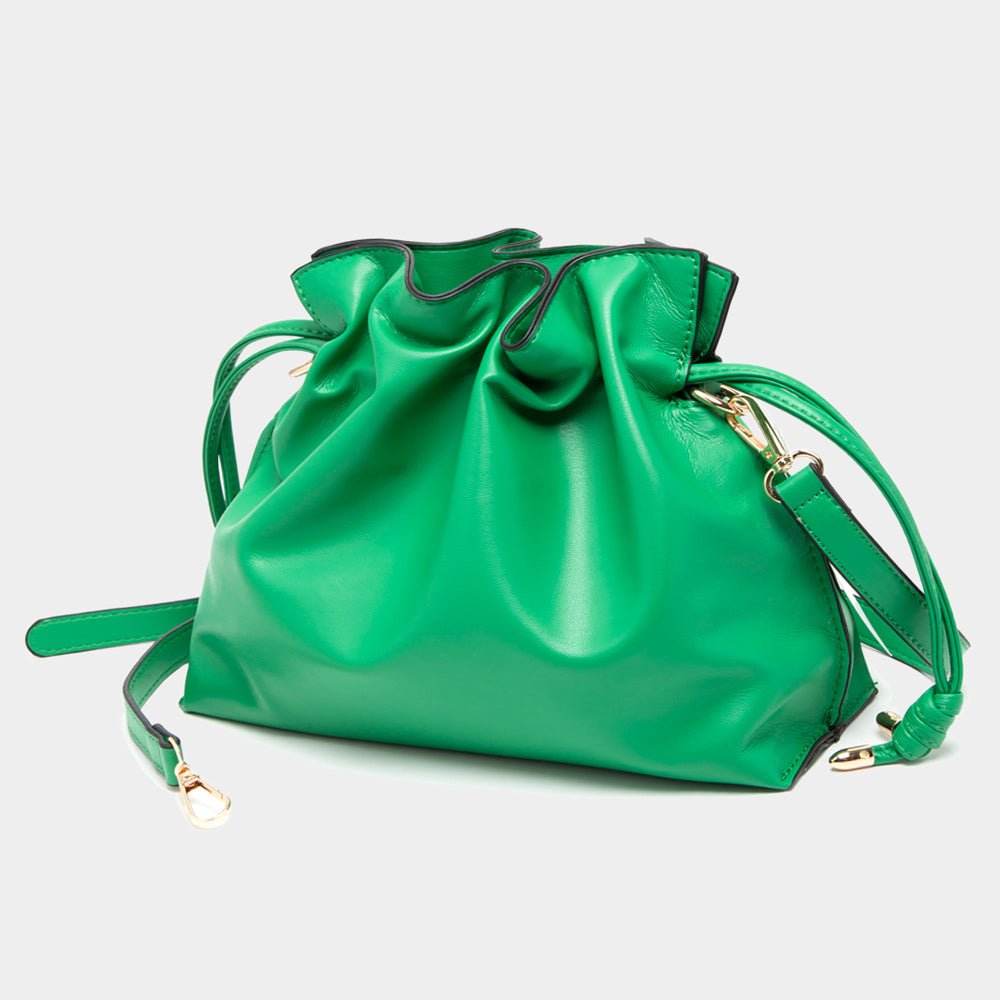 Drawstring Faux Leather Bucket Bag - Hautefull