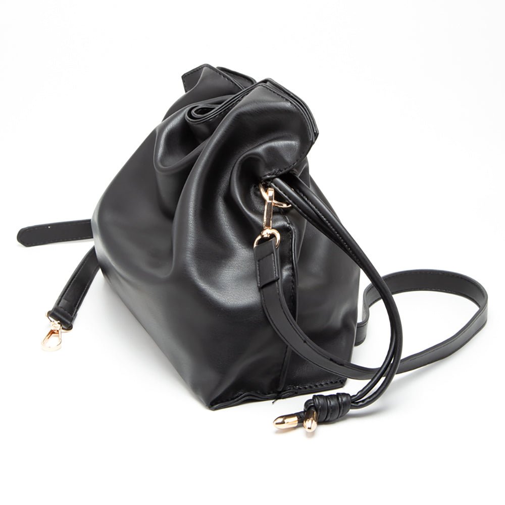 Drawstring Faux Leather Bucket Bag - Hautefull