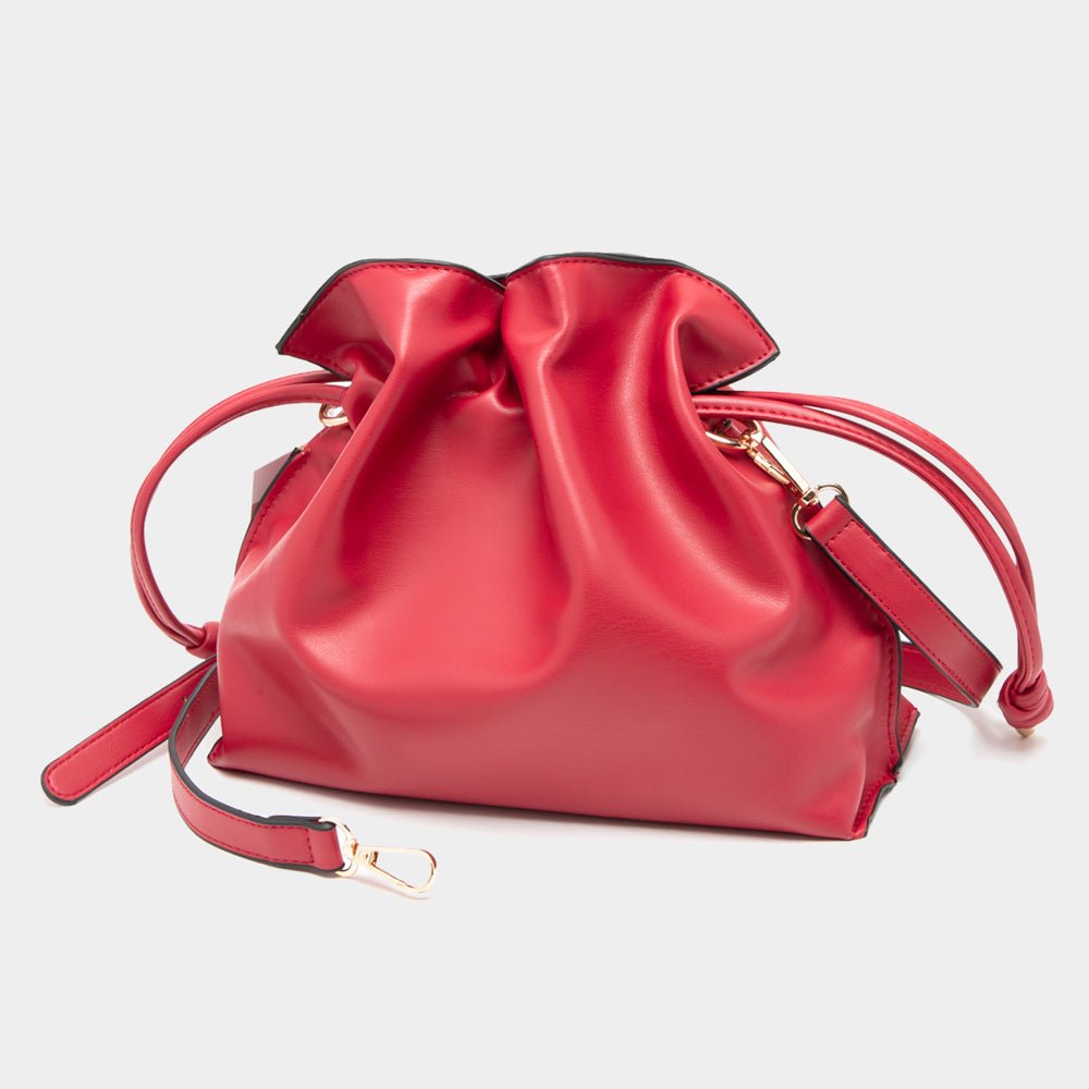 Drawstring Faux Leather Bucket Bag - Hautefull