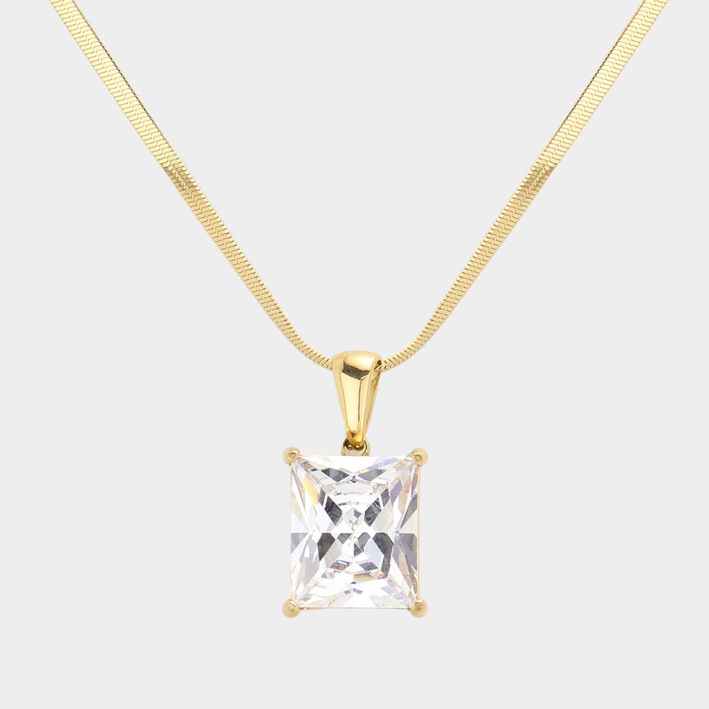 Emerald Cut CZ 18K Gold Plated Stainless Steel - Hautefull