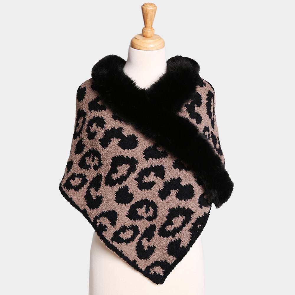 Faux Fur Animal Print Shawl Poncho - Hautefull