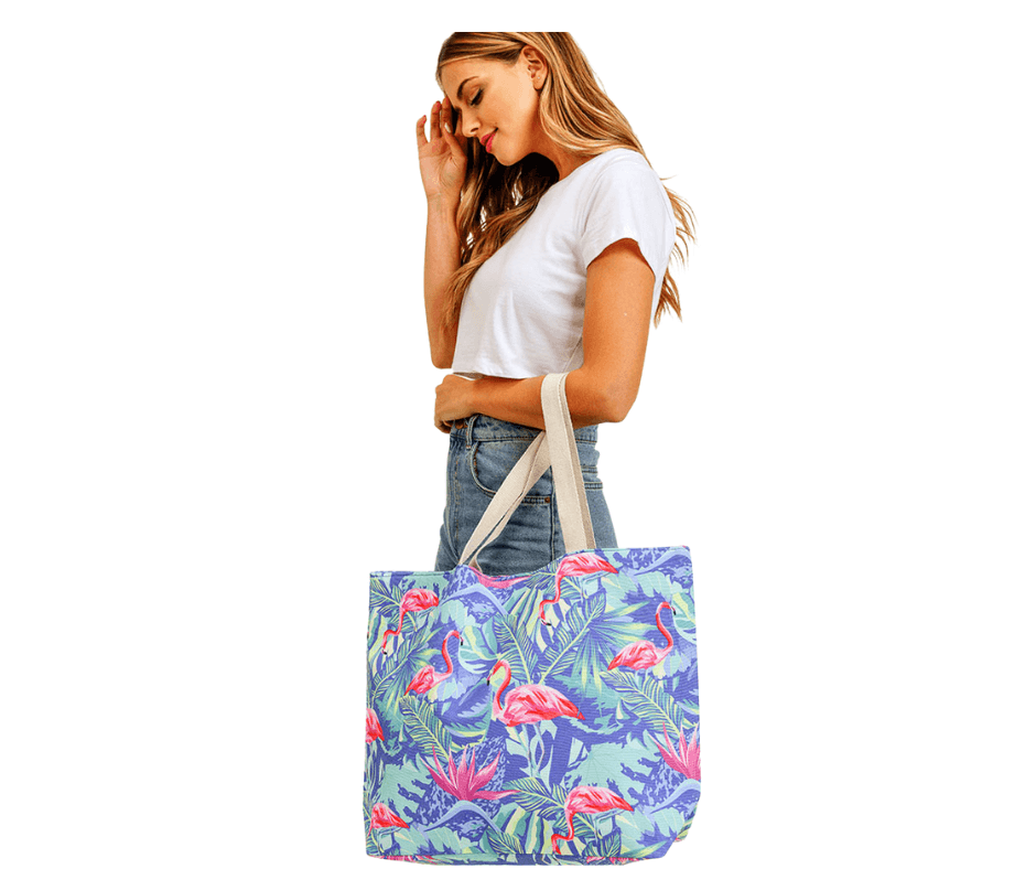 Flamingo Patterned Beach Tote Bag - Hautefull