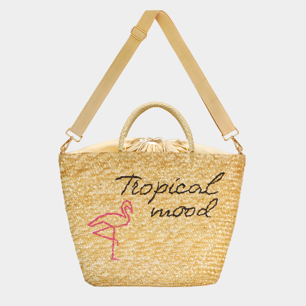 Flamingo Printed Straw Beach Bag - Hautefull