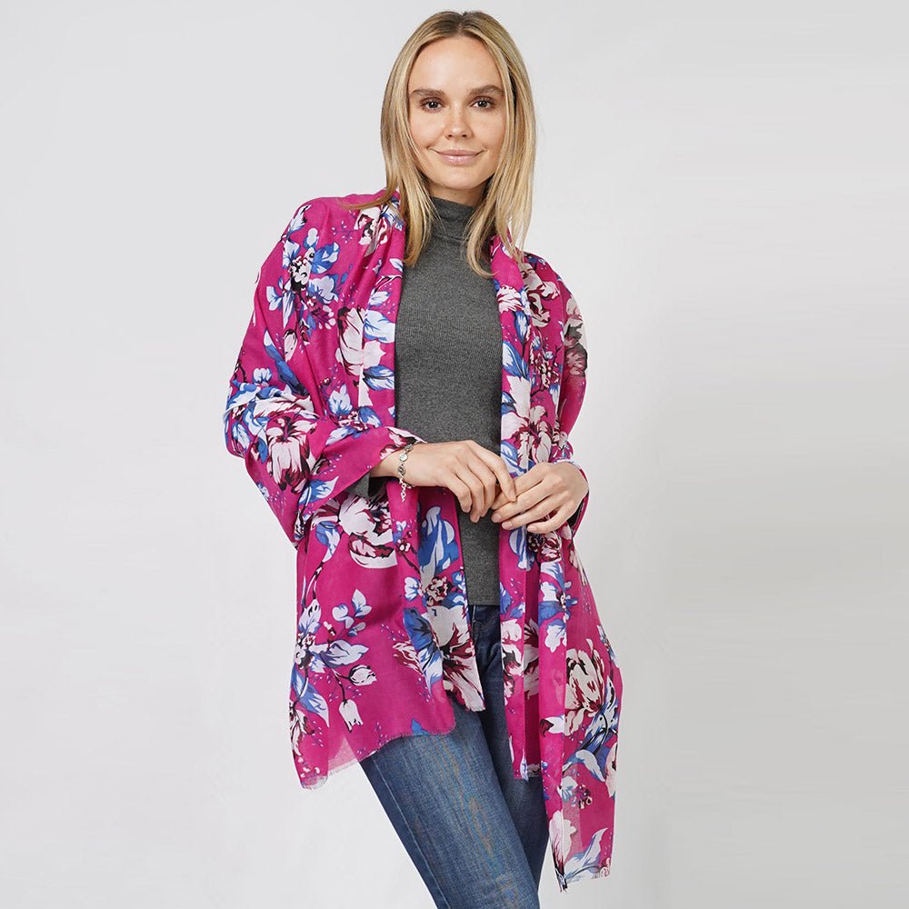 Flowers and Leaves Print Scarf - Hautefull