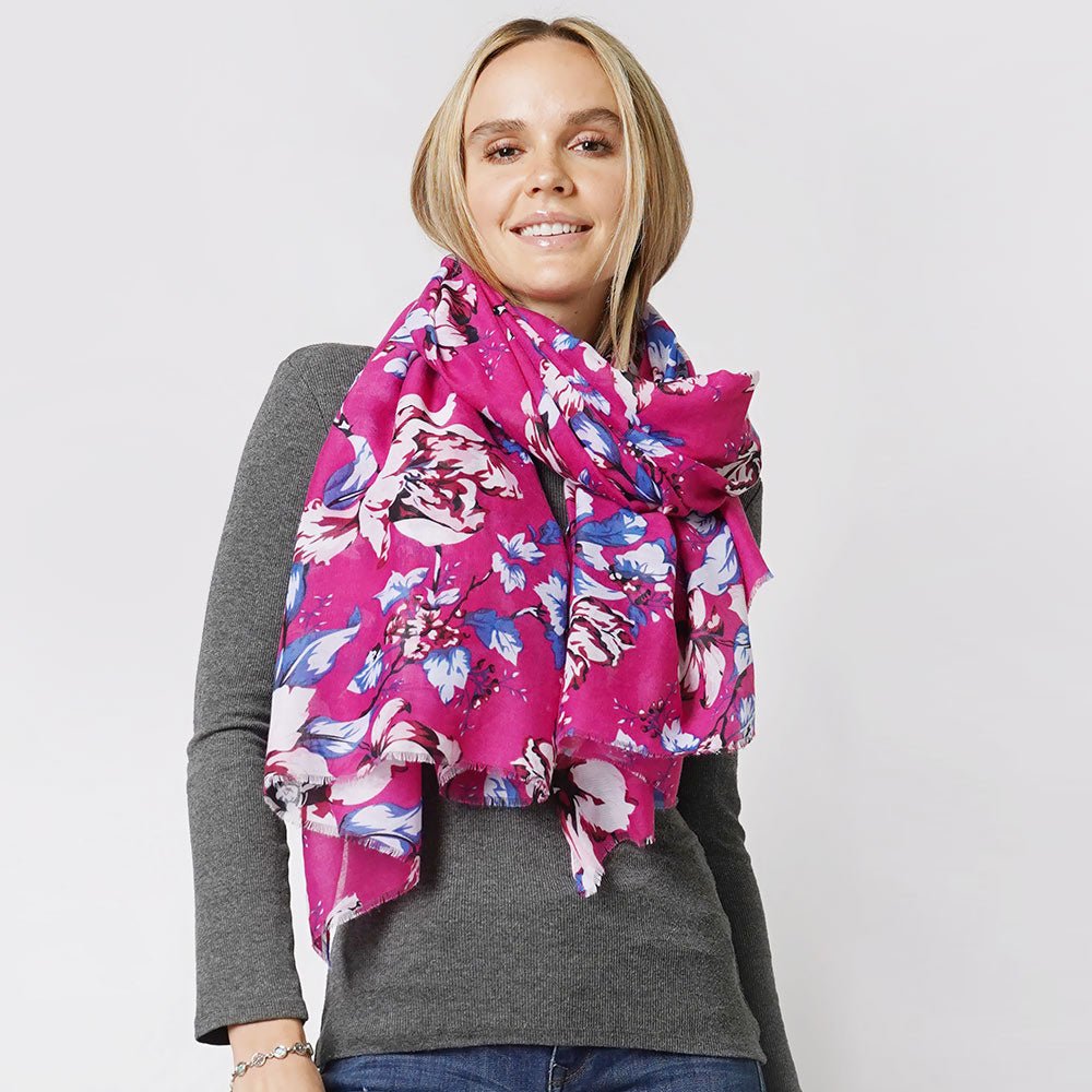 Flowers and Leaves Print Scarf - Hautefull