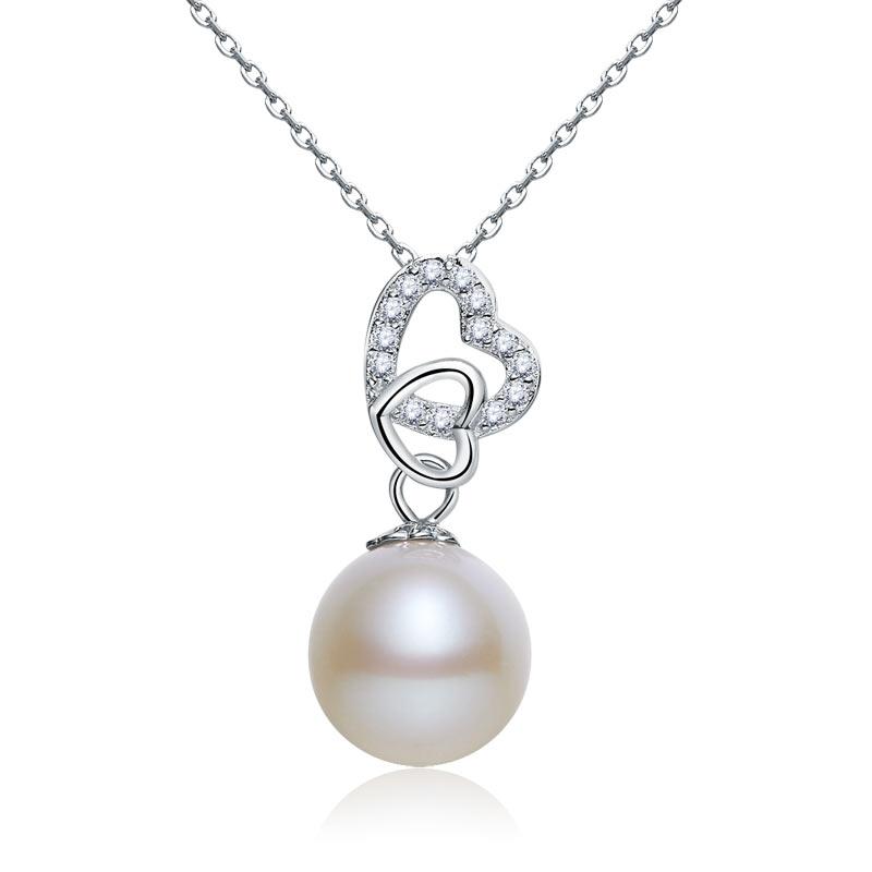 Fresh Water Pearl 925 Sterling Silver Heart Necklace - Hautefull