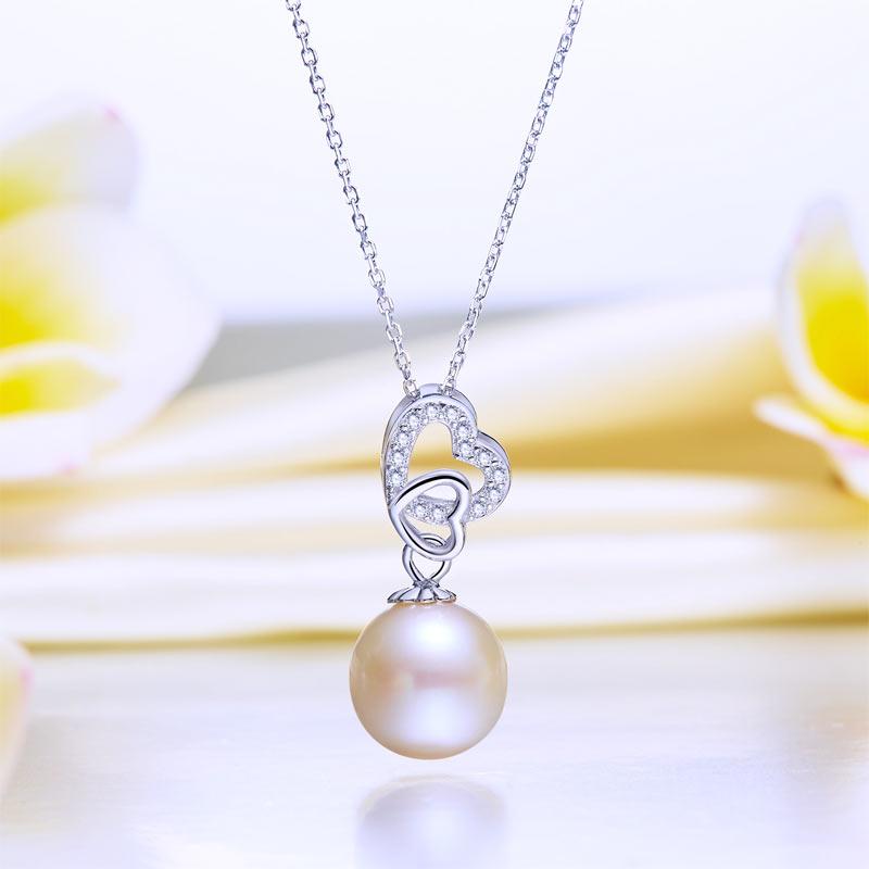 Fresh Water Pearl 925 Sterling Silver Heart Necklace - Hautefull