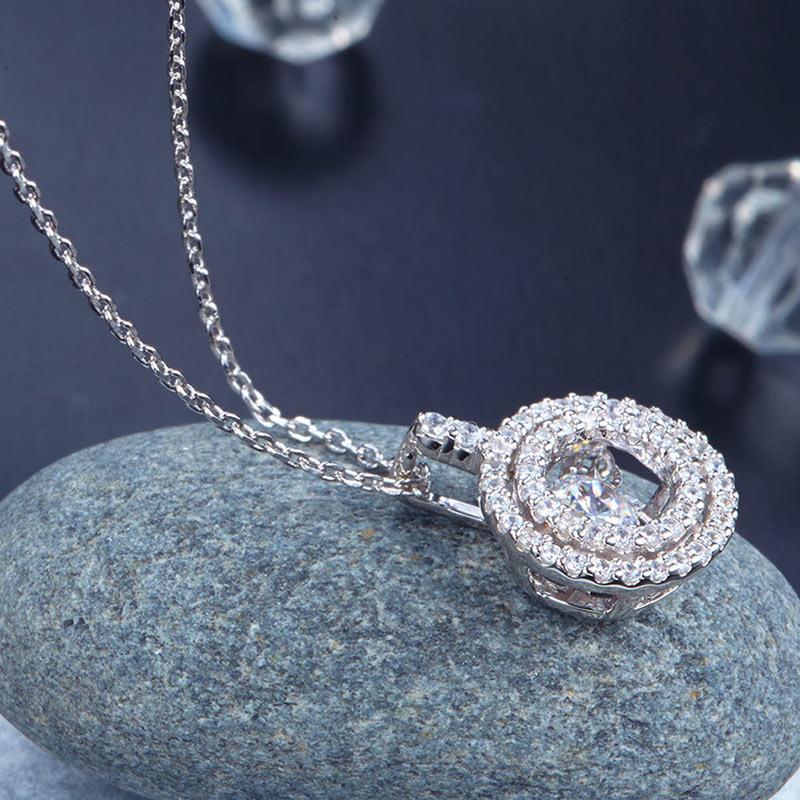 Halo 925 Sterling Silver Center Stone Pendant Necklace - Hautefull