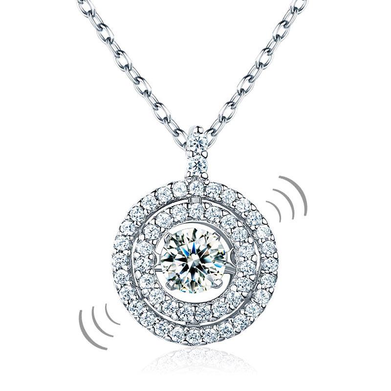 Halo 925 Sterling Silver Center Stone Pendant Necklace - Hautefull