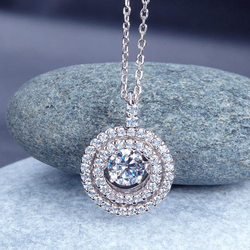 Halo 925 Sterling Silver Center Stone Pendant Necklace - Hautefull