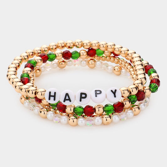 Happy Message Pearl Beaded Bracelets - Set of 4 - Hautefull