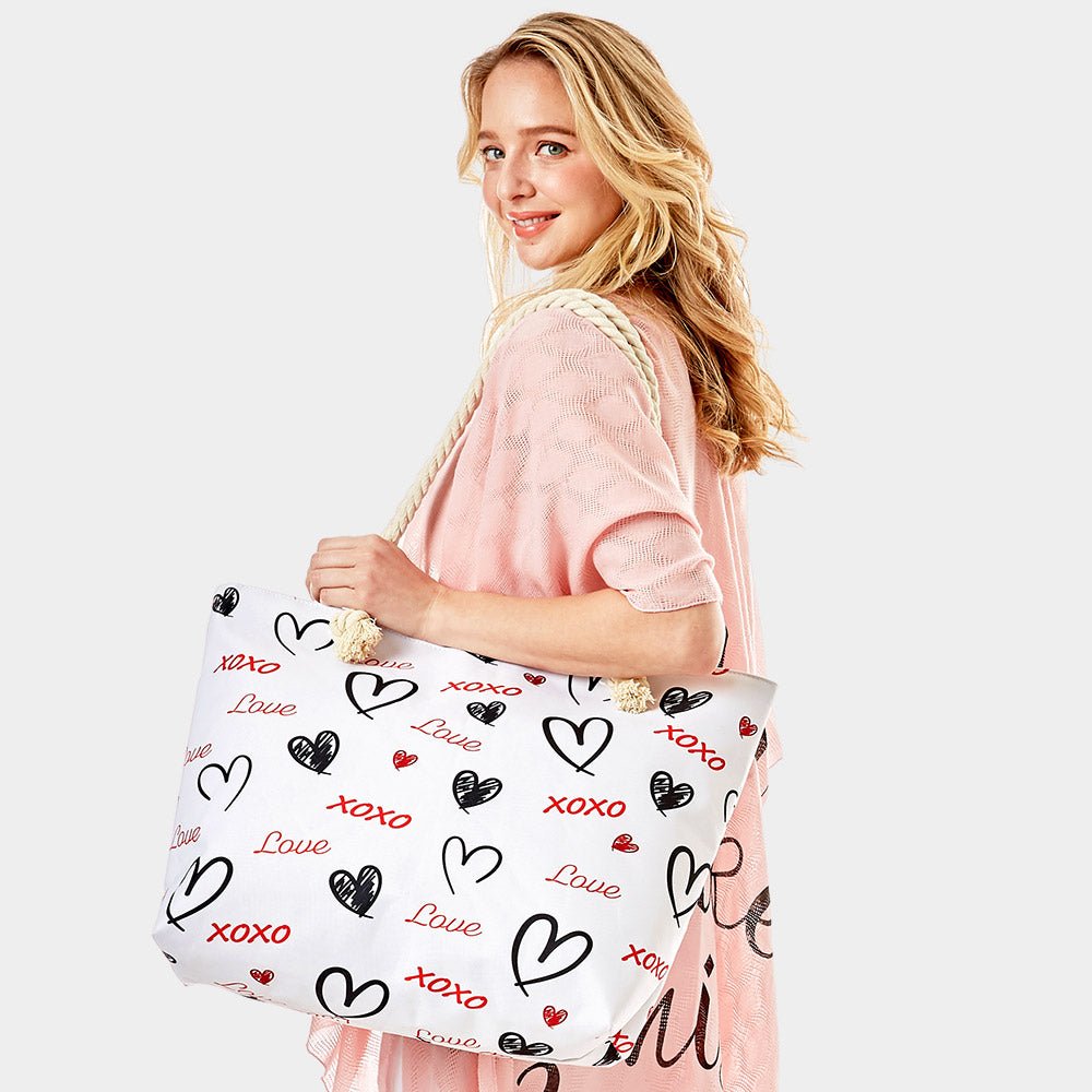 Heart Print Large Beach Tote Bag - Hautefull