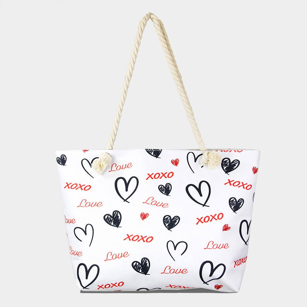 Heart Print Large Beach Tote Bag - Hautefull